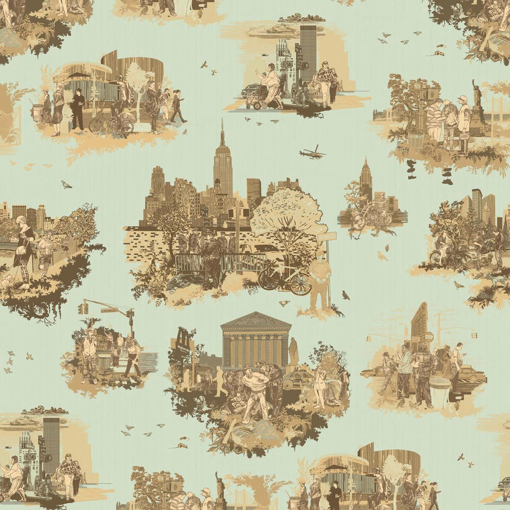 Timorous Beasties 'New York Toile' Wallpaper Browns on Green