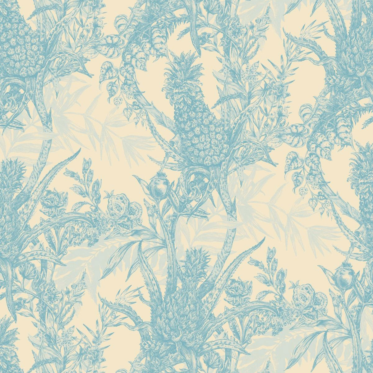  Timorous Beasties Pineapple Wallpaper Blues on Cream