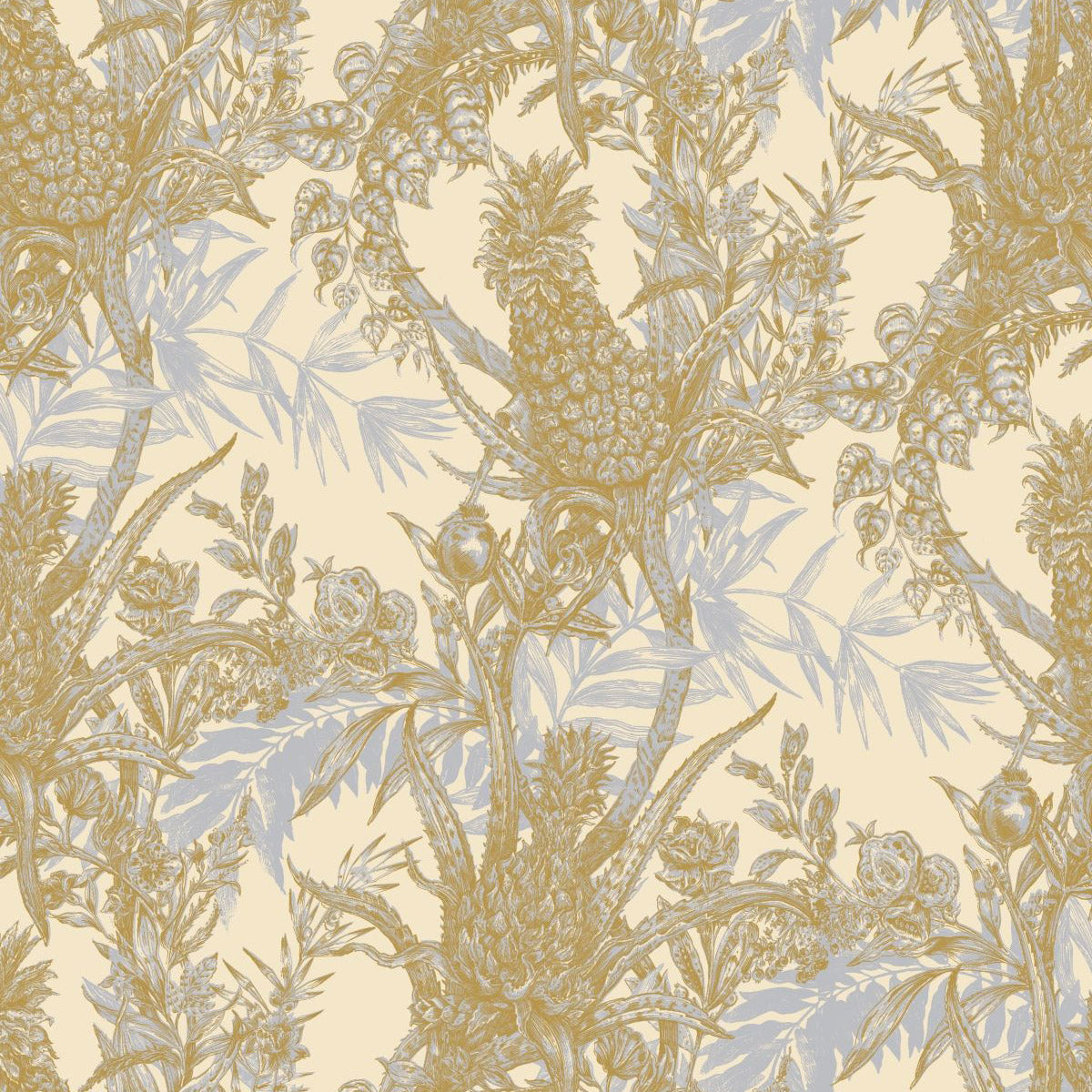  Timorous Beasties Pineapple Wallpaper Grey & Ochre on Cream