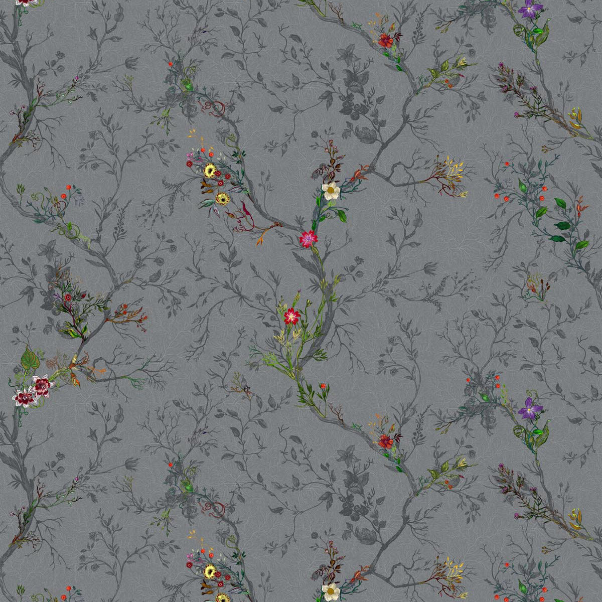 Timorous Beasties Ruskin Floral Fabric Charcoal