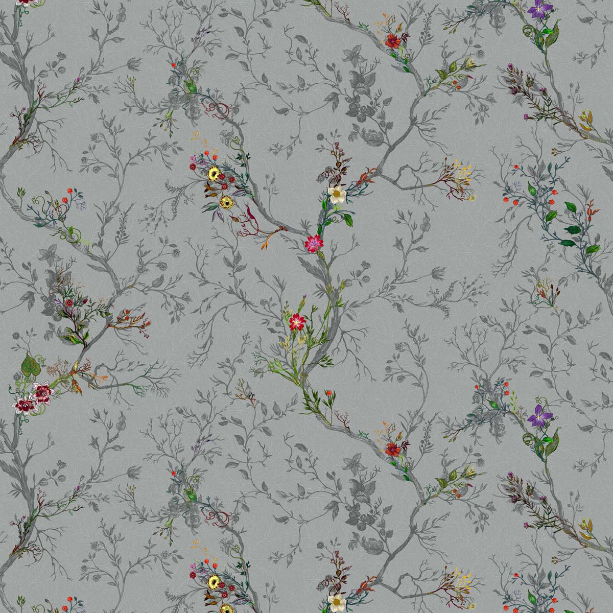 Timorous Beasties Ruskin Floral Fabric Grey