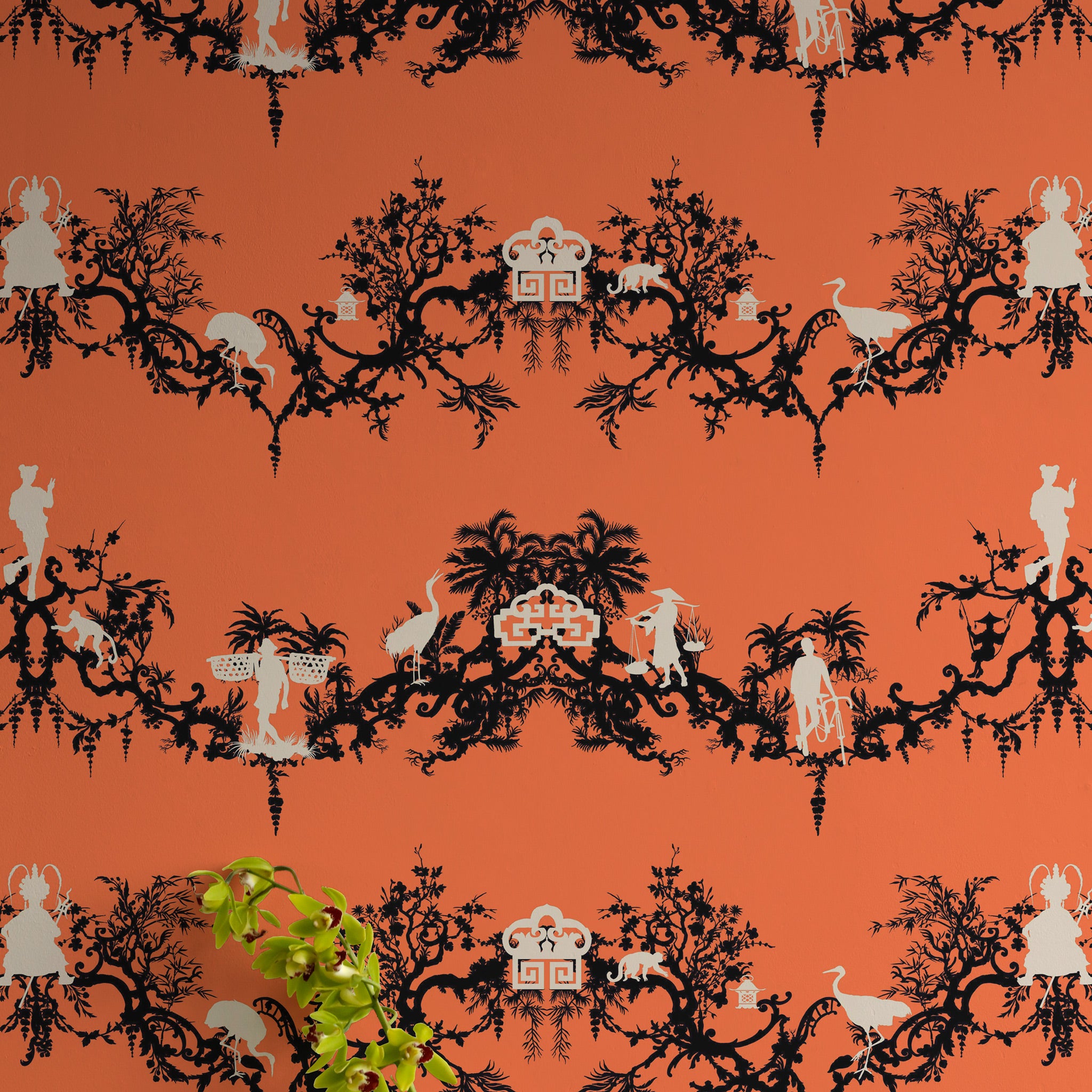 Timorous Beasties 'Shuiping De Pillement' Superwide Wallpaper Orange Detail