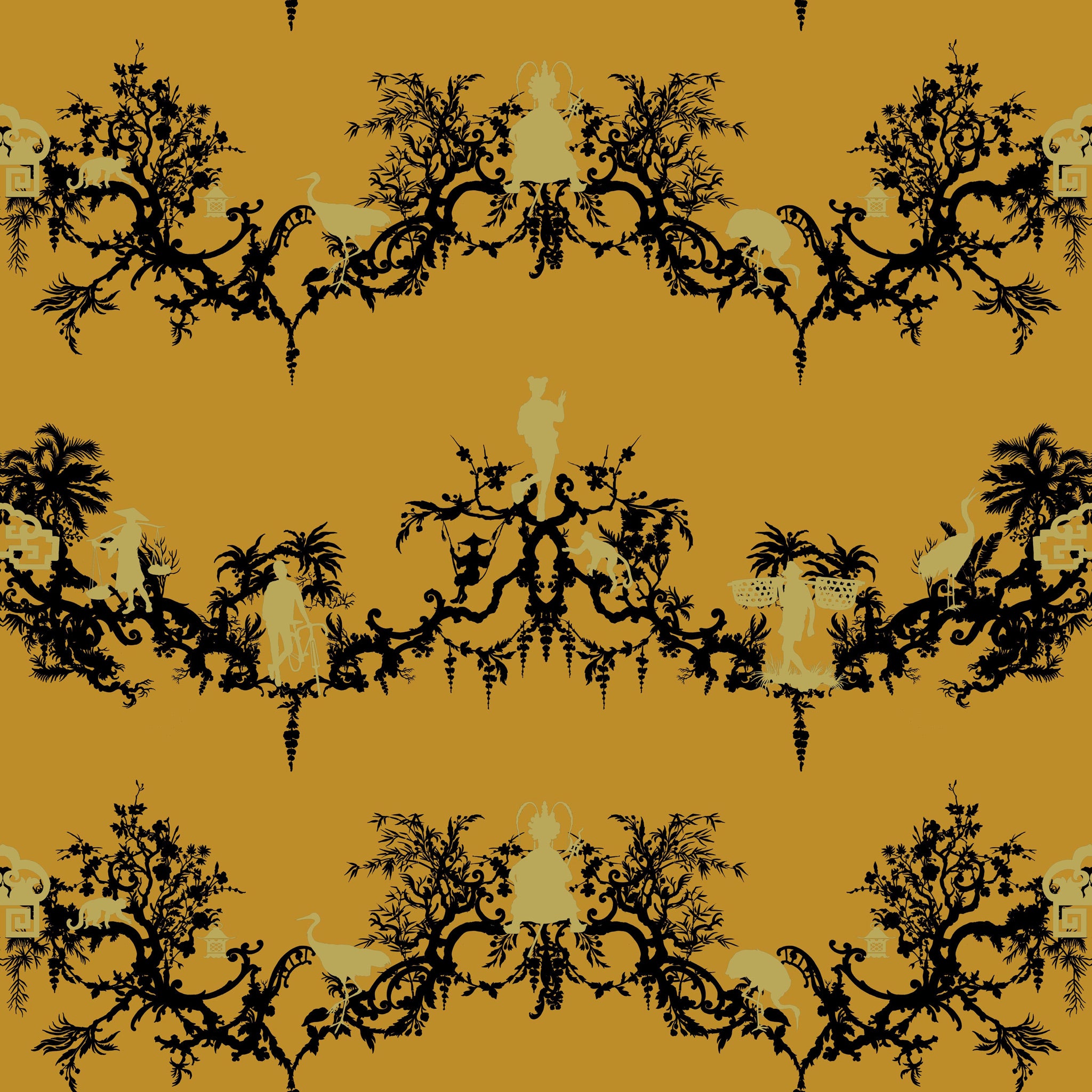 Timorous Beasties 'Shuiping De Pillement' Velvet Fabric Gold