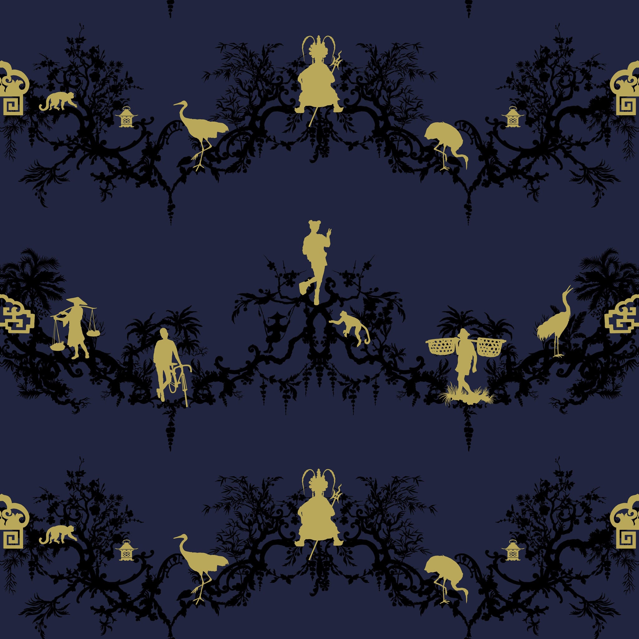 Timorous Beasties 'Shuiping De Pillement' Velvet Fabric Navy