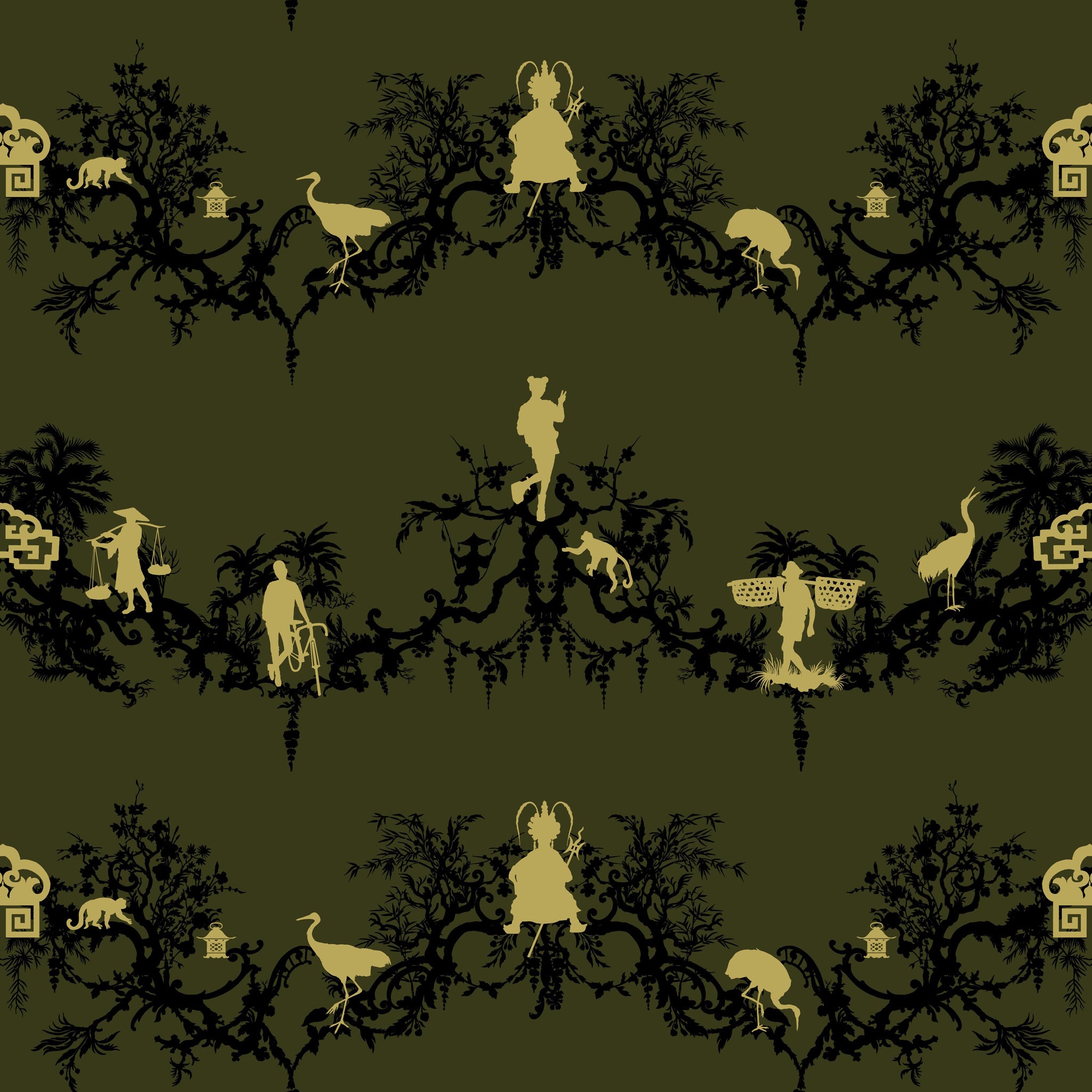 Timorous Beasties 'Shuiping De Pillement' Velvet Fabric Olive