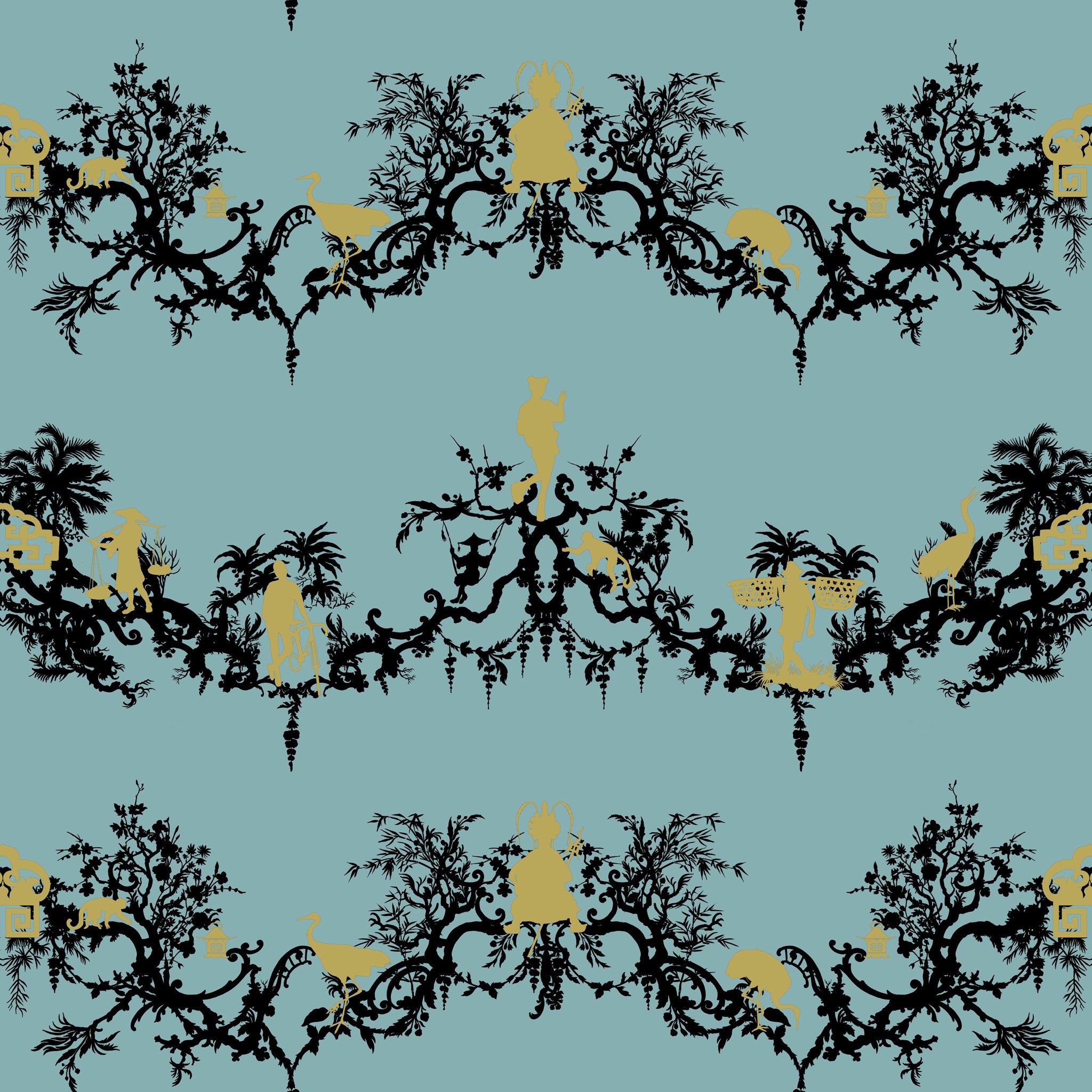 Timorous Beasties 'Shuiping De Pillement' Velvet Fabric Sea Blue