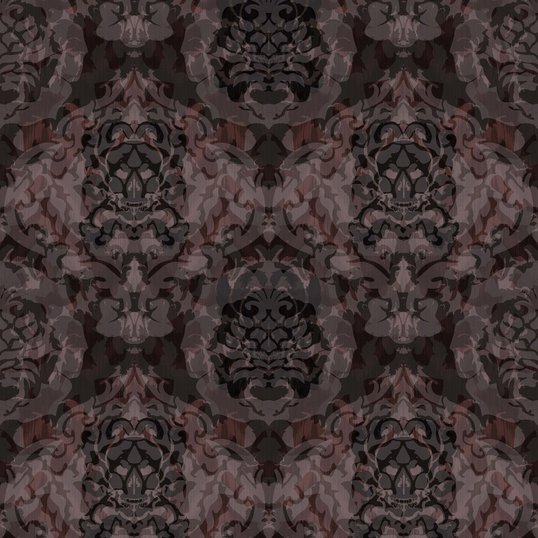 Timorous Beasties 'Skull Damask' Superwide Wallpaper Dark Betroot