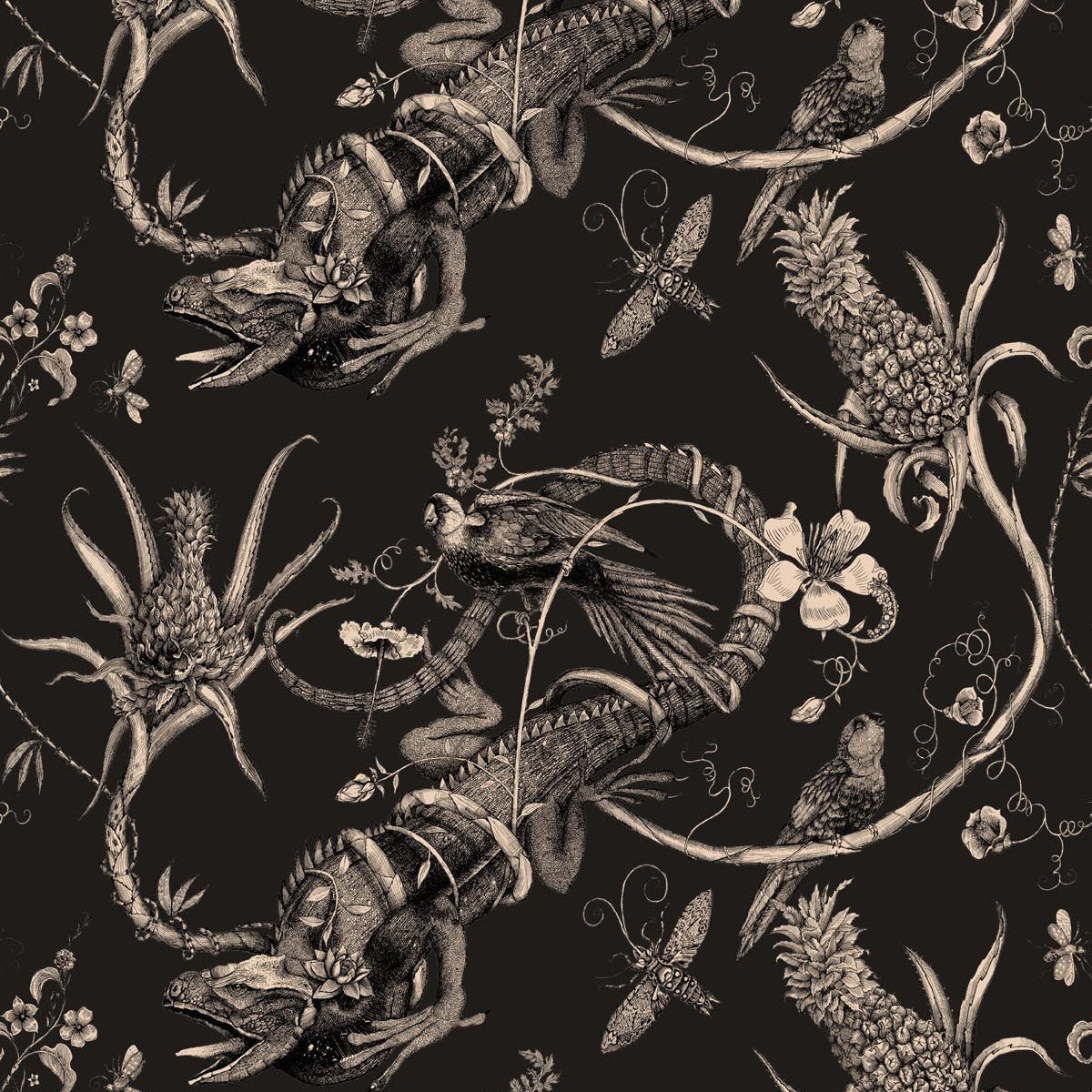 Timorous Beasties 'Superwide Iguana' Wallpaper Bronze on Brown