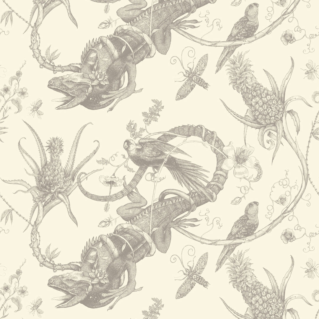 Timorous Beasties 'Superwide Iguana' Wallpaper Grey on Ivory