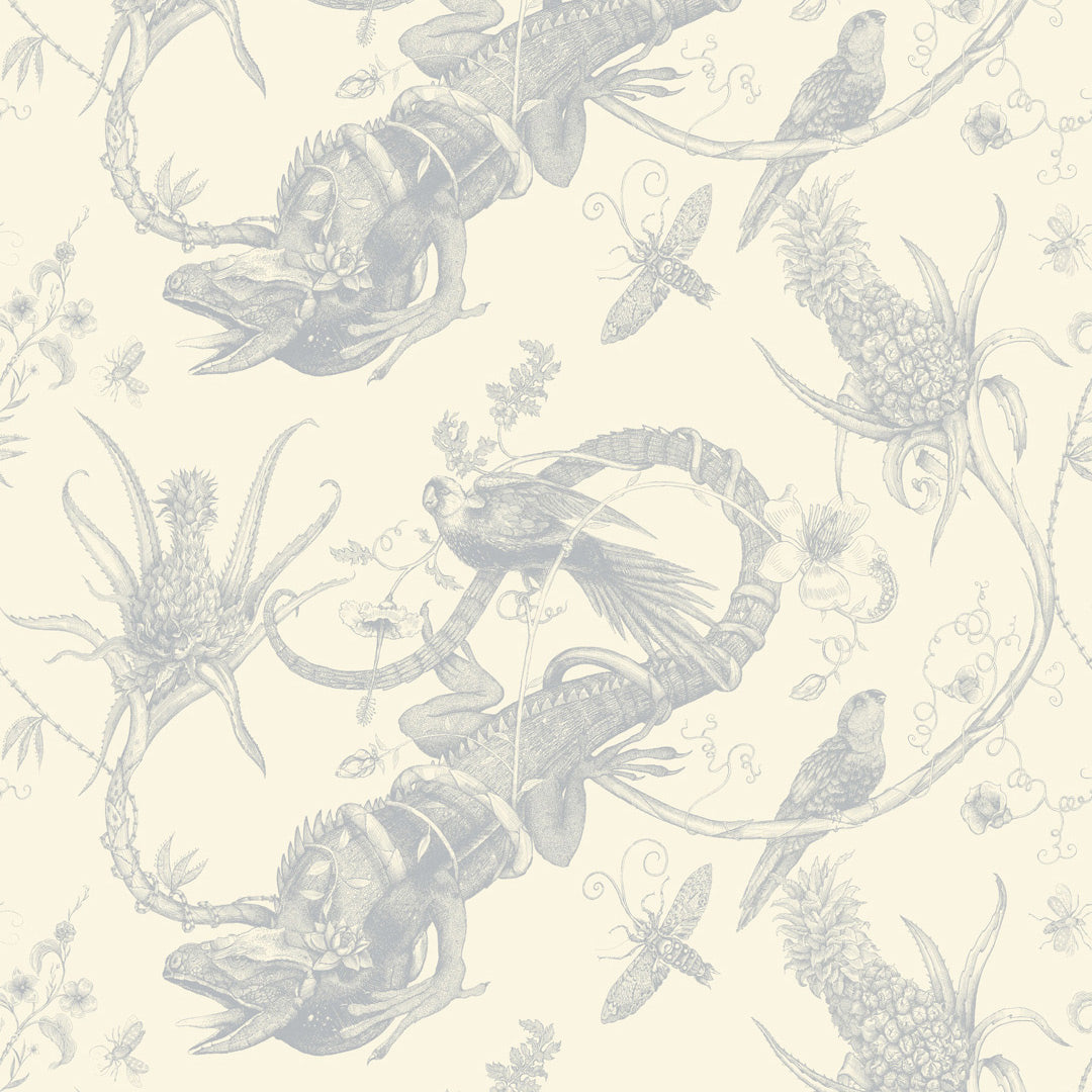 Timorous Beasties 'Superwide Iguana' Wallpaper Silver on Ivory