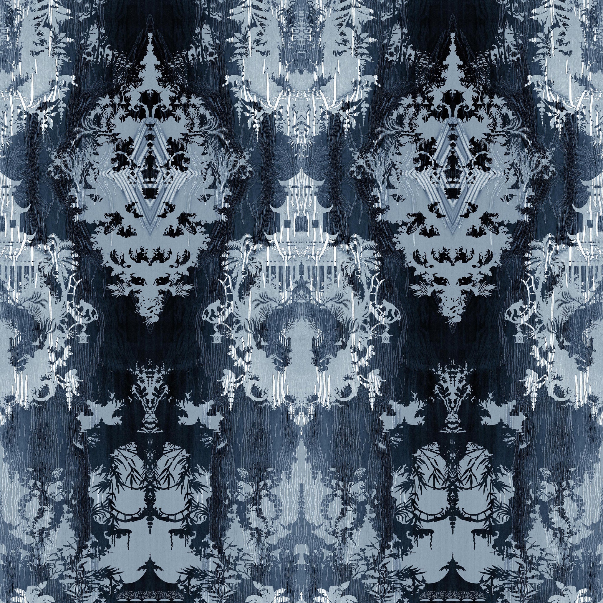 Timorous Beasties 'Temples in The Sky' Velvet Fabric Blue