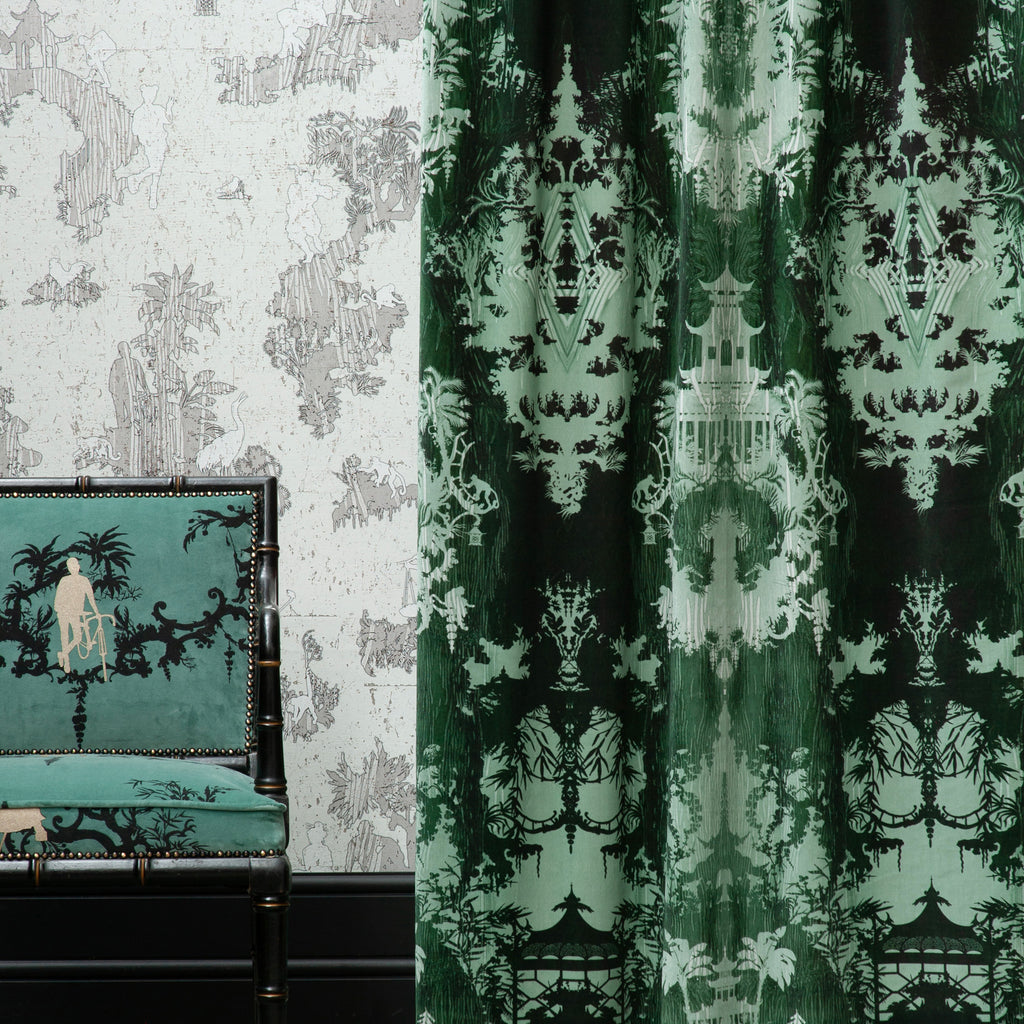 Timorous Beasties 'Temples in The Sky' Velvet Fabric Green Curtain Chair