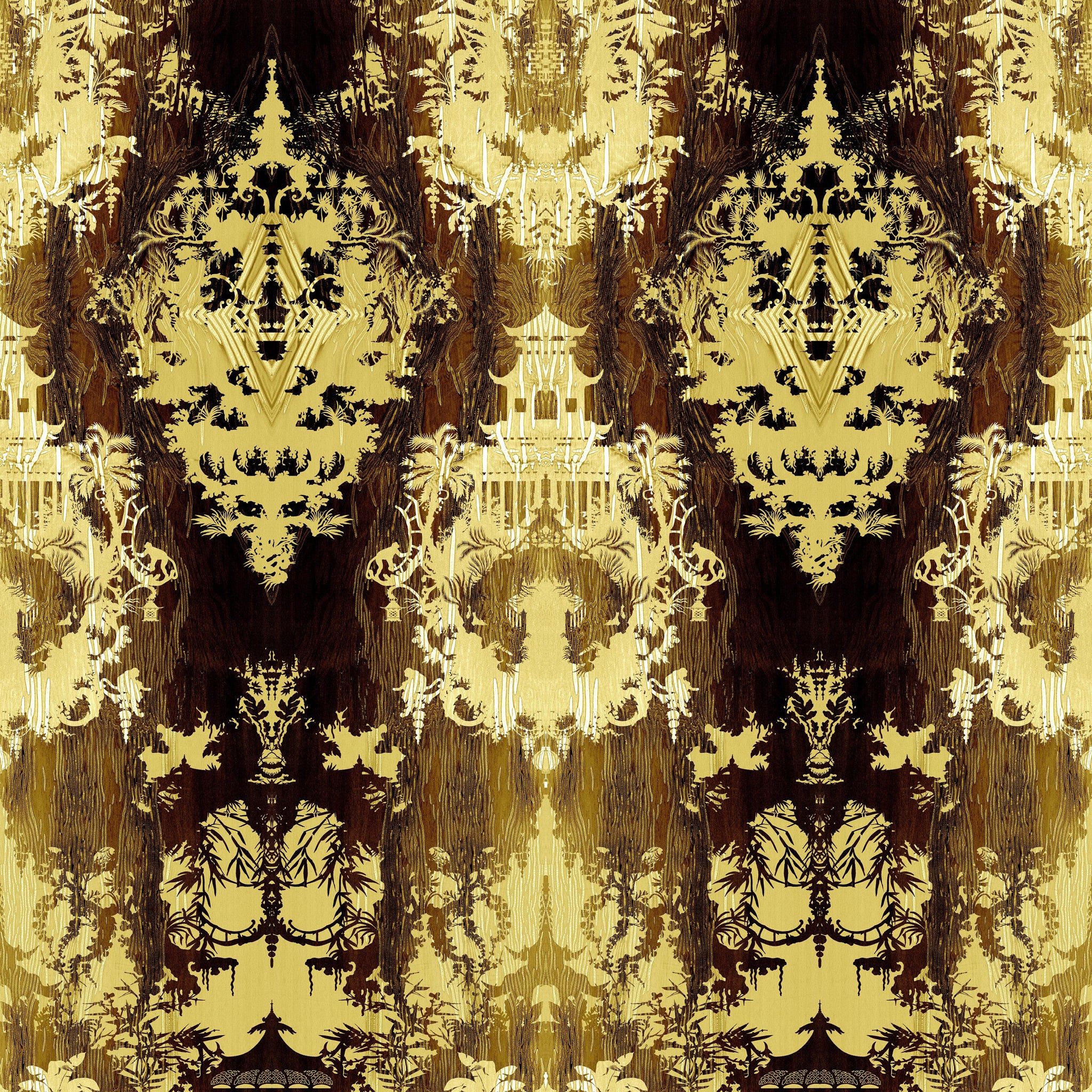 Timorous Beasties 'Temples in The Sky' Velvet Fabric Yellow