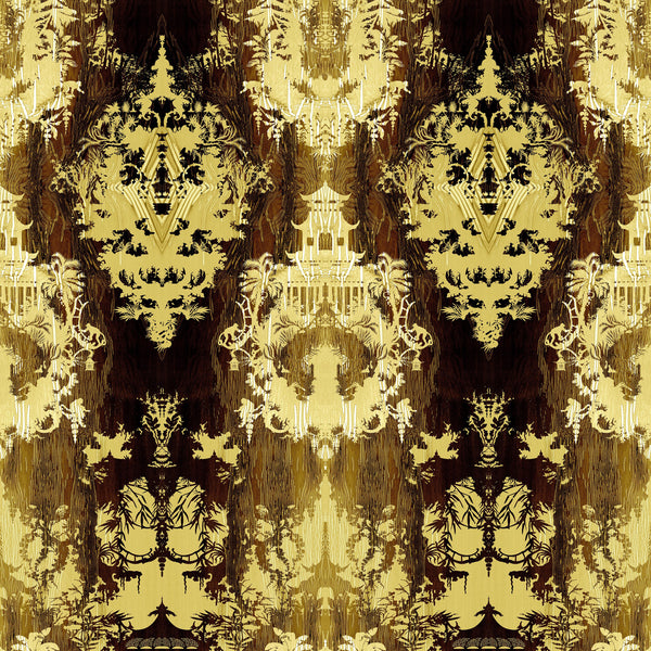 Timorous Beasties 'Temples in The Sky' Velvet Fabric Yellow
