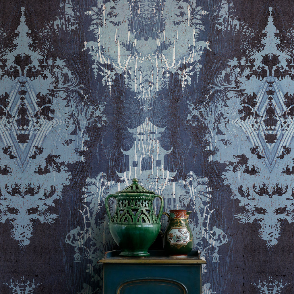 Timorous Beasties 'Temples in the Sky' Cork Wallpaper Blue Room Scene