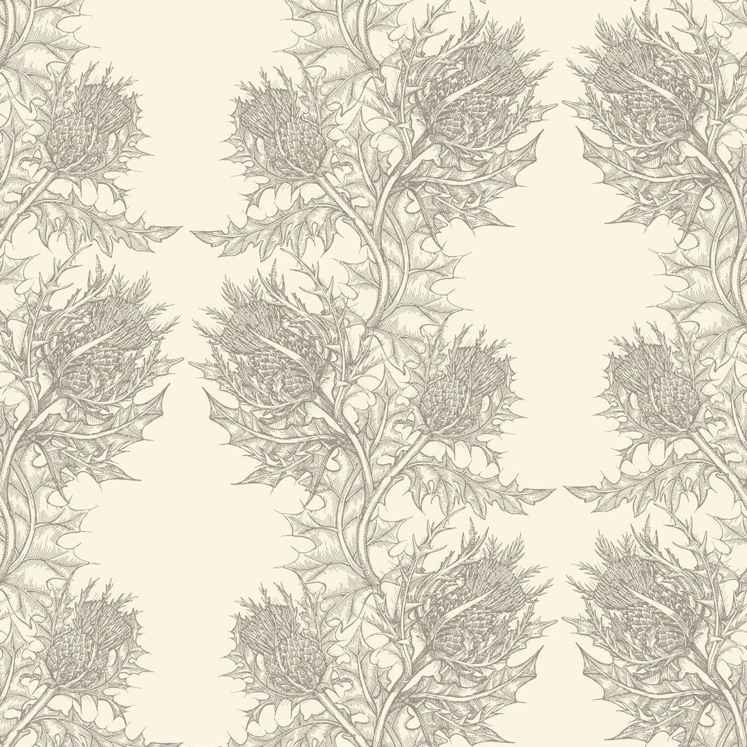 Timorous Beasties 'Thistle' Wallpaper Grey on Ivory