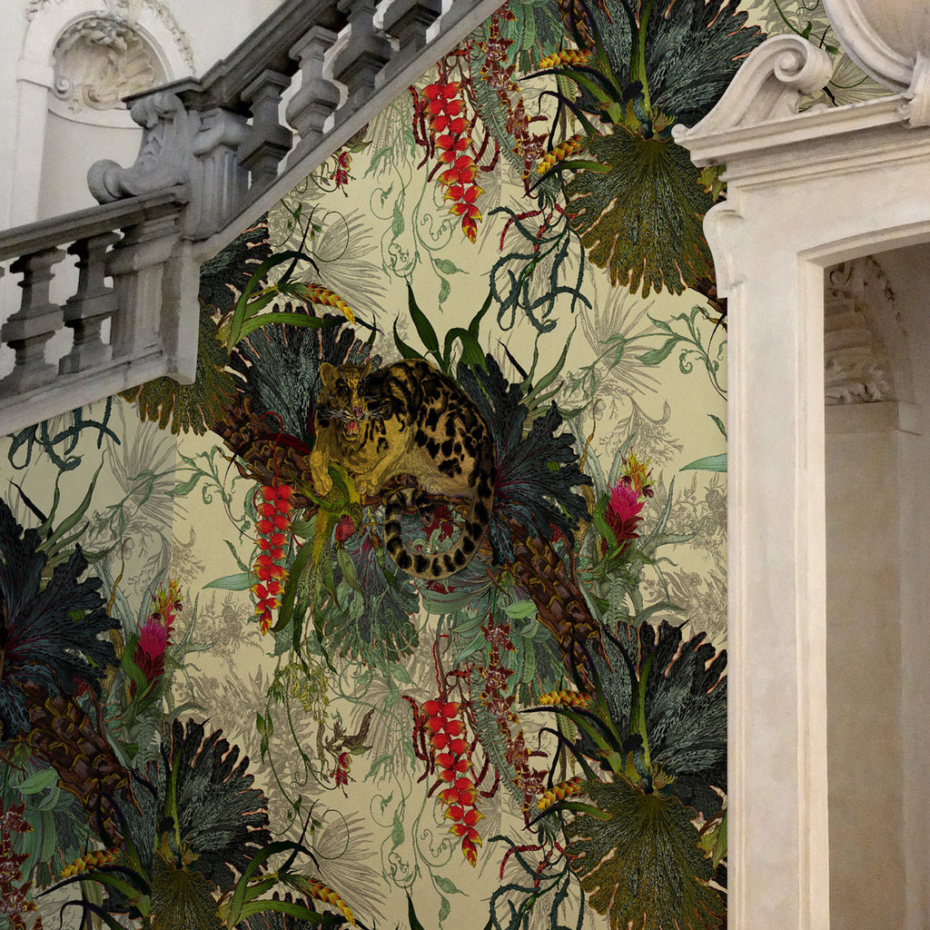 Timorous Beasties 'Tropical Clouded Leopard' Superwide Wallpaper Staircase