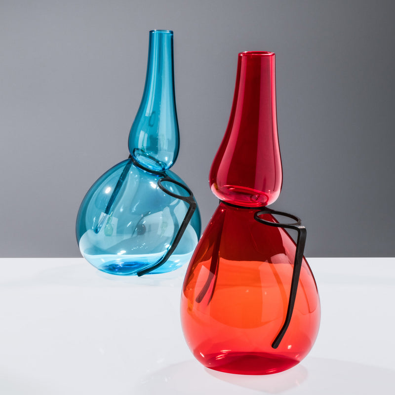 Venini Where Are My Glasses - Single Lens Vase by Ron Arad Aquamarine w/ Red